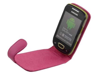 Samsung S5570 Galaxy Mini Genuine Leather Flip Case - Pink