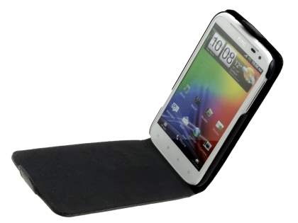 HTC Sensation XL Genuine Leather Flip Case - Black