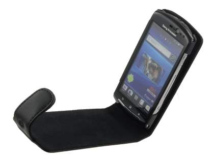Genuine Leather Flip Case for Sony Ericsson XPERIA Neo - Classic Black