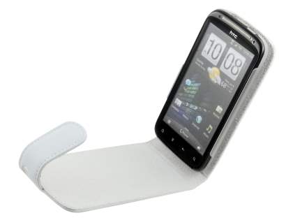 Genuine Leather Flip Case for HTC Sensation - White
