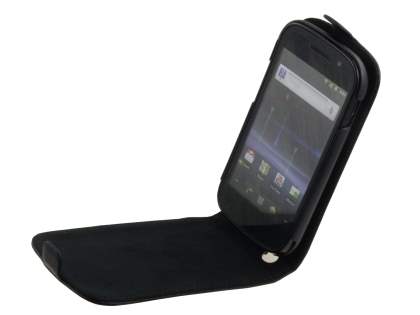 Samsung I9023 Google Nexus S Genuine Leather Flip Case - Black