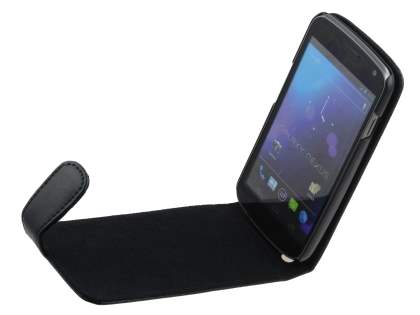 Genuine Leather Flip Case for Samsung I9250 Google Galaxy Nexus - Black