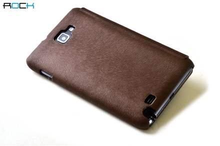 ROCK BigCity Book-Style Synthetic Leather Flip Case for Samsung Galaxy Note - Brown Leather Wallet Case