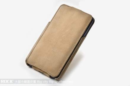 ROCK BigCity Slim Genuine Leather Flip Case for Samsung I9220 Galaxy Note - Beige Leather Flip Case