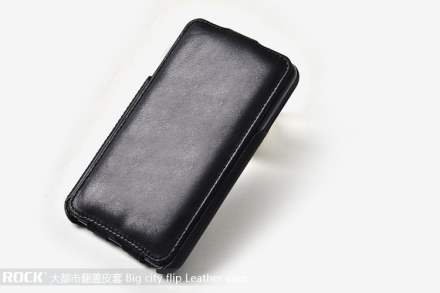 ROCK BigCity Slim Genuine Leather Flip Case for Samsung I9220 Galaxy Note - Black Leather Flip Case