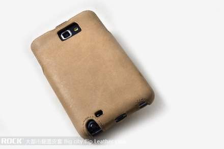 ROCK BigCity Slim Genuine Leather Flip Case for Samsung I9220 Galaxy Note - Beige