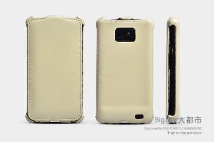 ROCK BigCity Slim Genuine Leather Flip Case for Samsung Galaxy S2 - Beige
