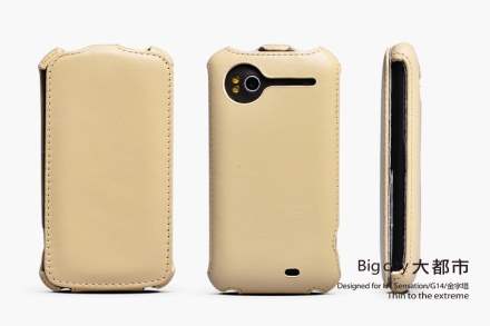 ROCK BigCity Slim Genuine Leather Flip Case for HTC Sensation - Beige