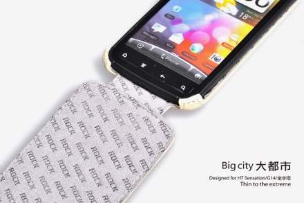 ROCK BigCity Slim Genuine Leather Flip Case for HTC Sensation - Beige