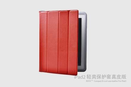 ROCK Light & Cool Genuine Leather Smart Cover for Apple iPad 2/3/4 - Red