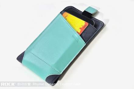 ROCK Rhyme Dynamic Genuine Leather Slide-in Case with Pull-out Strap for Phones - Blue