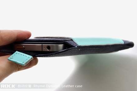 ROCK Rhyme Dynamic Genuine Leather Slide-in Case with Pull-out Strap for Phones - Blue