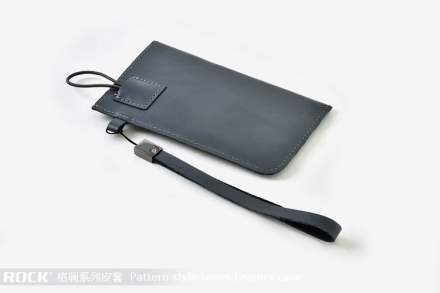 ROCK Pattern style Genuine Leather Slide-in Case with Strap for Phones - Misty Grey