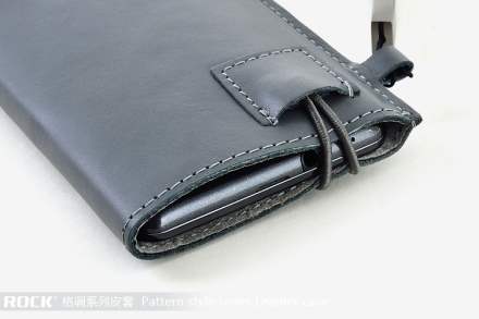 ROCK Pattern style Genuine Leather Slide-in Case with Strap for Phones - Misty Grey