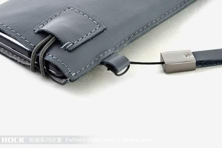 ROCK Pattern style Genuine Leather Slide-in Case with Strap for Phones - Misty Grey