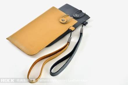 ROCK Pattern style Genuine Leather Slide-in Case with Strap for Phones - Misty Grey