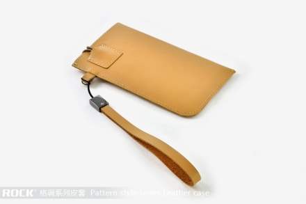 ROCK Pattern style Genuine Leather Slide-in Case with Strap for Phones - Desert Sand