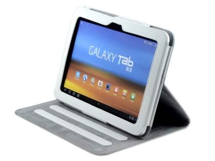 Samsung Galaxy Tab 8.9 4G Synthetic Leather Flip Case with Dual-Angle Tilt Stand - White