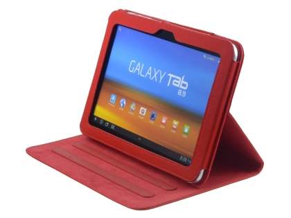 Samsung Galaxy Tab 8.9 4G Synthetic Leather Flip Case with Dual-Angle Tilt Stand - Red