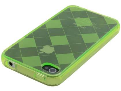 Retro Checkered-Pattern TPU Case for iPhone 4S - Light Green