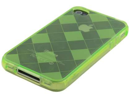Retro Checkered-Pattern TPU Case for iPhone 4S - Light Green