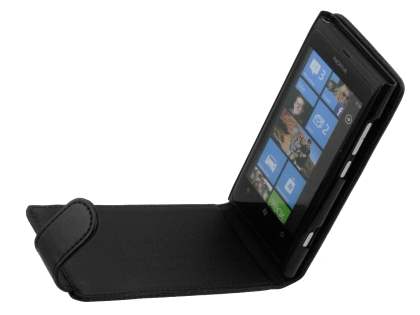 Nokia Lumia 800 Synthetic Leather Flip Case - Black