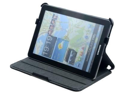 Premium Samsung Galaxy Tab 7.7 P6800 Slim Synthetic Leather Flip Case with Dual-Angle Tilt Stand - Classic Black