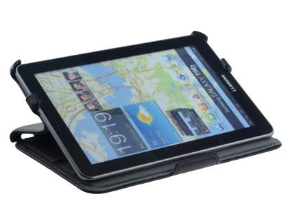 Premium Samsung Galaxy Tab 7.7 P6800 Slim Synthetic Leather Flip Case with Dual-Angle Tilt Stand - Classic Black