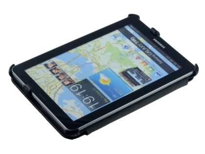 Premium Samsung Galaxy Tab 7.7 P6800 Slim Synthetic Leather Flip Case with Dual-Angle Tilt Stand - Classic Black