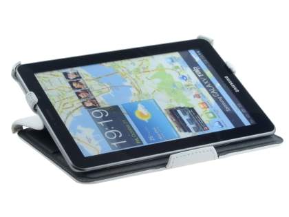 Premium Samsung Galaxy Tab 7.7 P6800 Slim Synthetic Leather Flip Case with Dual-Angle Tilt Stand - Pearl White