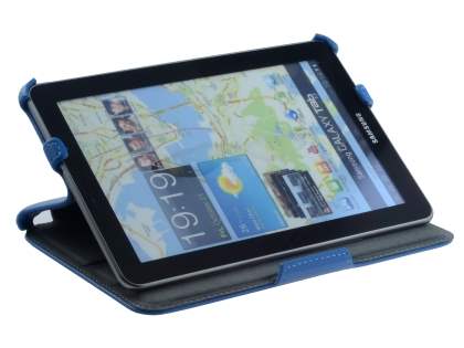Premium Samsung Galaxy Tab 7.7 P6800 Slim Synthetic Leather Flip Case with Dual-Angle Tilt Stand - Sky Blue