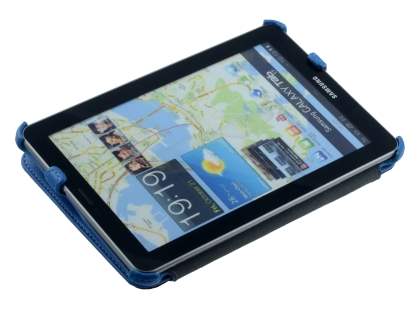 Premium Samsung Galaxy Tab 7.7 P6800 Slim Synthetic Leather Flip Case with Dual-Angle Tilt Stand - Sky Blue