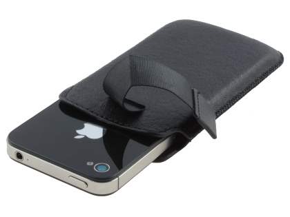 Genuine Leather Slide-in Case with Pull-out Strap - Classic Black
