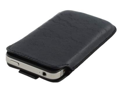 Genuine Leather Slide-in Case with Pull-out Strap - Classic Black