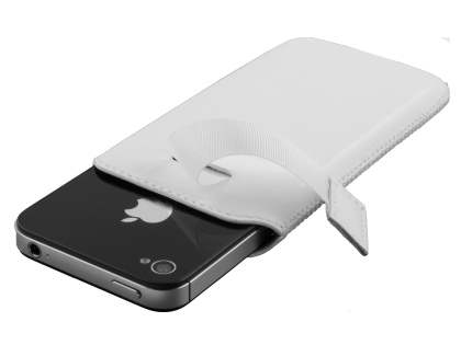 Genuine Leather Slide-in Case with Pull-out Strap - Pearl White