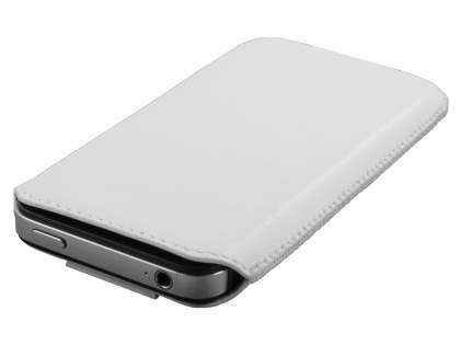 Genuine Leather Slide-in Case with Pull-out Strap - Pearl White