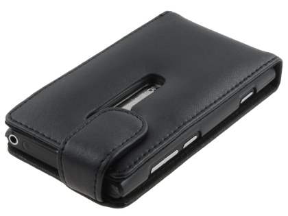 Nokia Lumia 800 Genuine Leather Flip Case - Classic Black