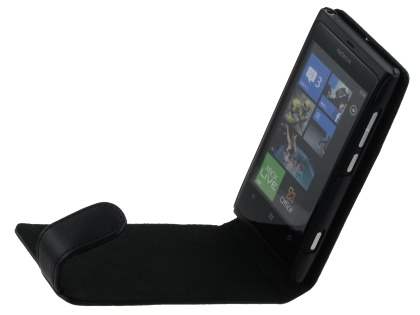 Nokia Lumia 800 Genuine Leather Flip Case - Classic Black