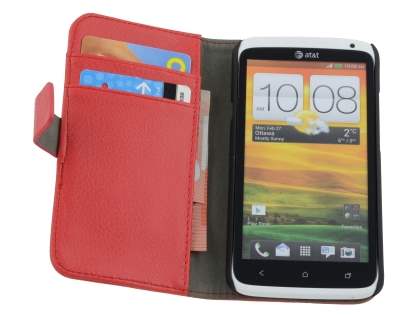 HTC One X / XL / X+ Slim Synthetic Leather Wallet Case with Stand - Red
