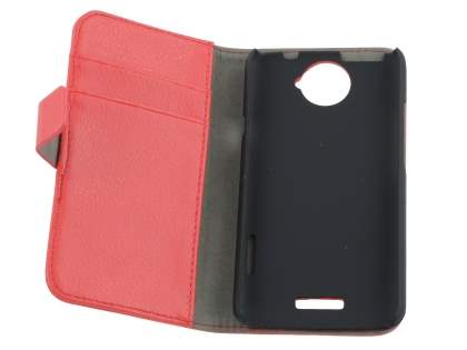 HTC One X / XL / X+ Slim Synthetic Leather Wallet Case with Stand - Red