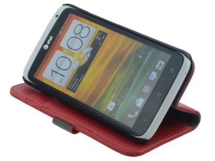 HTC One X / XL / X+ Slim Synthetic Leather Wallet Case with Stand - Red