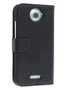 HTC One X / XL / X+ Slim Synthetic Leather Wallet Case with Stand - Black HTC One X / XL / X+ Slim Synthetic Leather Wallet Case with Stand - Black