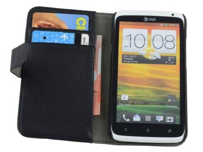 HTC One X / XL / X+ Slim Synthetic Leather Wallet Case with Stand - Black