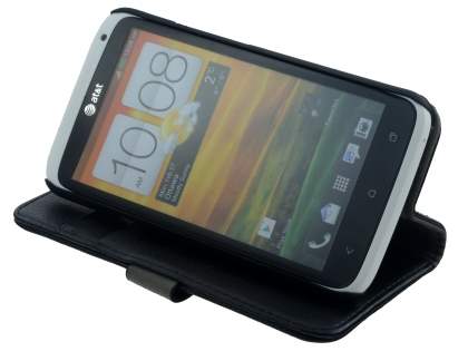 HTC One X / XL / X+ Slim Synthetic Leather Wallet Case with Stand - Black