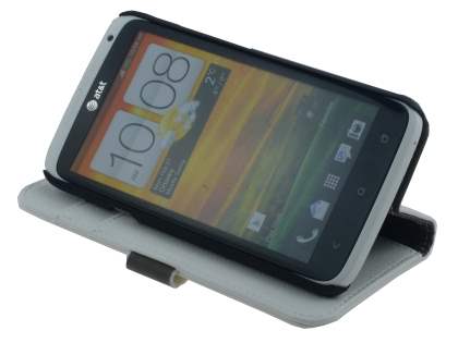 HTC One X / XL / X+ Slim Synthetic Leather Wallet Case with Stand - White