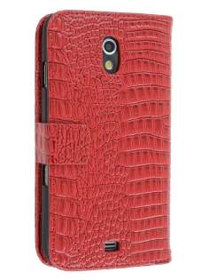 Samsung I9250 Google Galaxy Nexus  Synthetic Crocodile Skin leather Wallet Case - Red