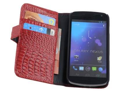 Samsung I9250 Google Galaxy Nexus  Synthetic Crocodile Skin leather Wallet Case - Red