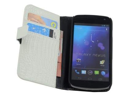 Samsung I9250 Google Galaxy Nexus  Synthetic Crocodile Skin leather Wallet Case - Ivory