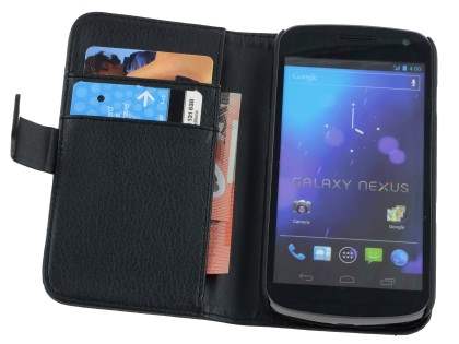Samsung I9250 Google Galaxy Nexus Synthetic Leather Wallet Case - Classic Black