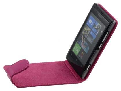 Nokia Lumia 800 Genuine Leather Flip Case - Pink